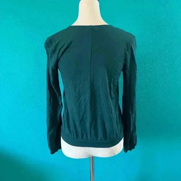 NWT Leith Long Sleeve Surplice Top Teal Deep Stretch Knit Faux Wrap Career XS - Picture 4 of 6